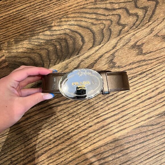 silver brown prada saffiano leather belt - Picture 1 of 5
